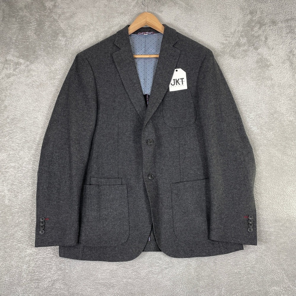 JKT New York Sport Coat Mens 38R Dark Grey‎ Herringbone Wool Blend Blazer Bond